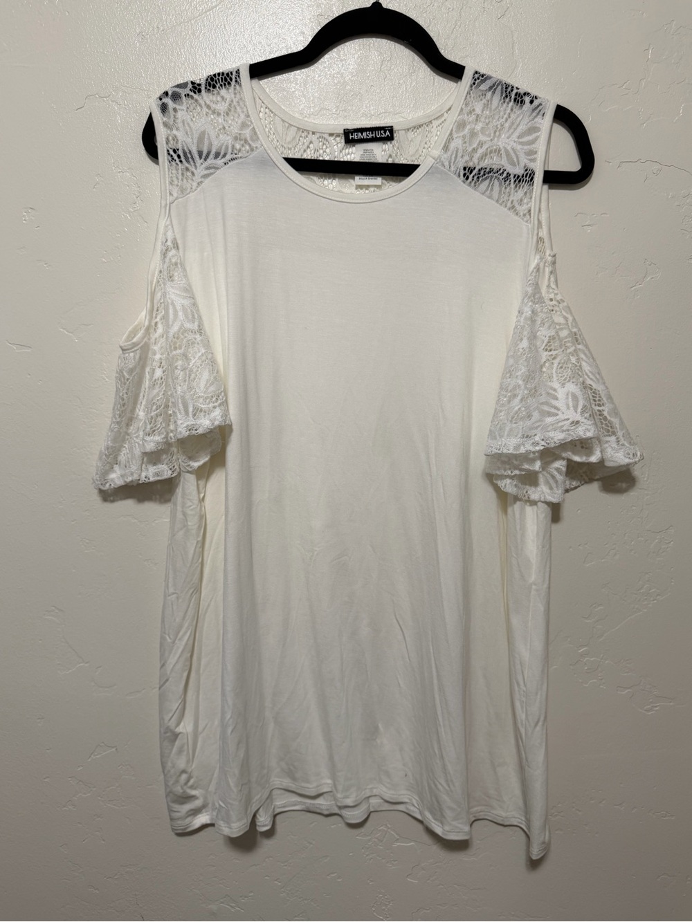 Heimish White Cold-Shoulder Lace Sleeve Top - 3X